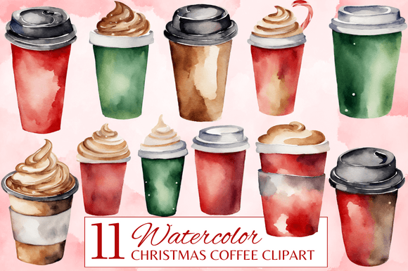 11 Watercolor Christmas Coffee Clipart and Illustrations