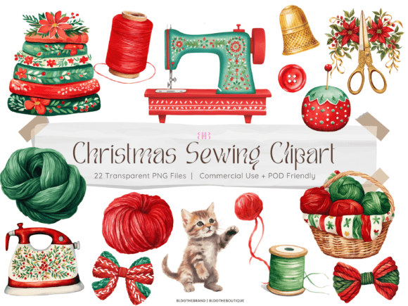 22 Christmas Sewing Supplies PNG Clipart for Brand Illustrations