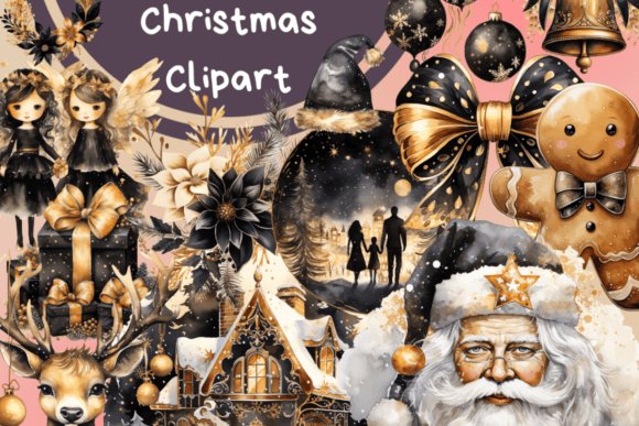 Black Gold Christmas Sublimation Clipart for Brand Illustrations