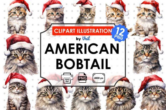 Christmas American Bobtail Clipart for Seasonal Illustrations