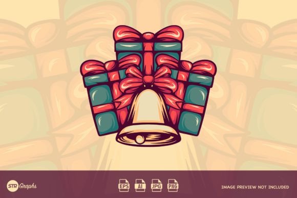 Christmas Bell and Gift Box: Festive Illustrations for Modern Brands