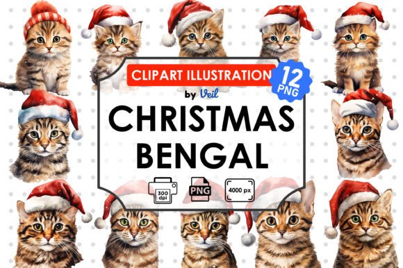 Christmas Bengal Clipart Bundle for Modern Illustrations