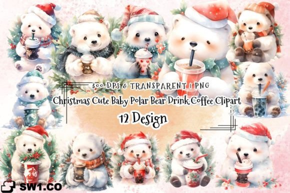 Christmas Cute Baby Polar Bear Clipart for Modern Illustrations