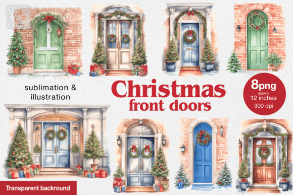 Christmas Front Doors 8 Watercolor PNG: A Designer's Review