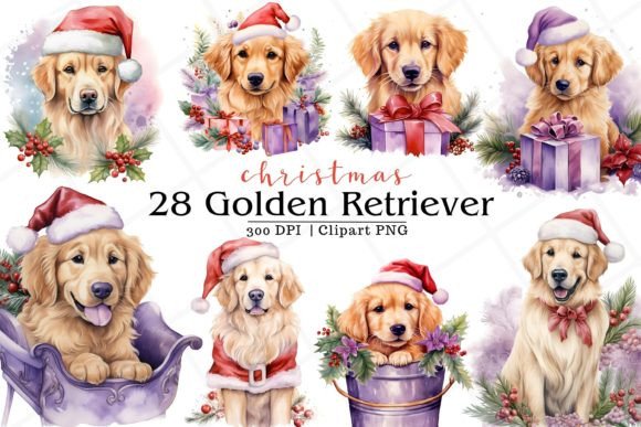 Christmas Golden Retriever Dog Clipart for Brand Illustrations
