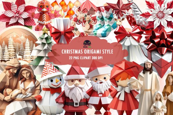 Christmas Origami Style Clipart PNG for Illustrations