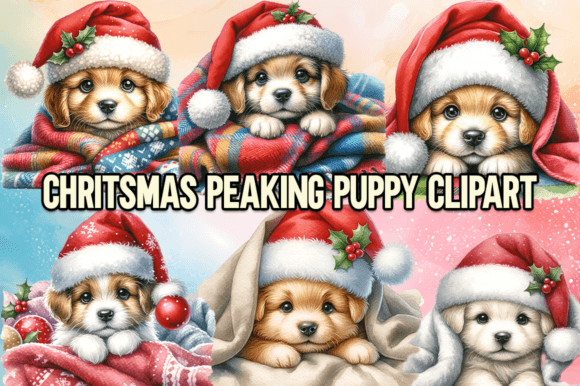 Christmas Peaking Puppy Clipart for Brand Illustrations