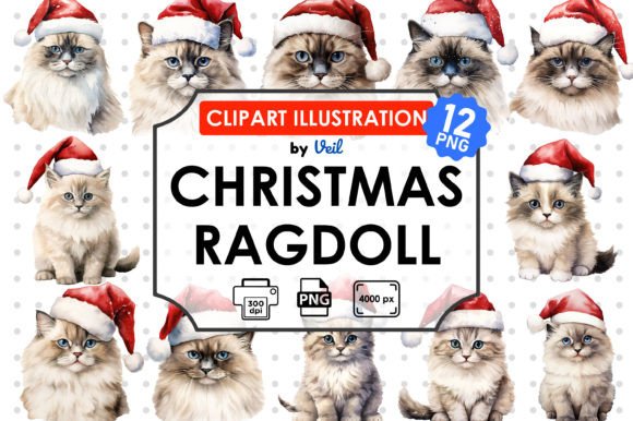 Christmas Ragdoll Clipart Bundle for Illustrations and Blog Design
