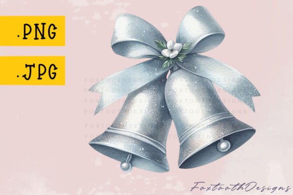 Christmas Silver Bells with Silver Bow Illustrations Review