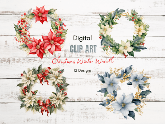 Christmas Winter Wreath Clip Art for Illustrations