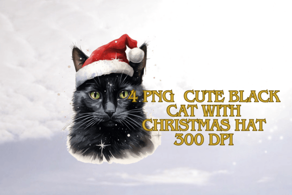 Cute Black Cat with Christmas Hat: A Fresh Look for Illustrations