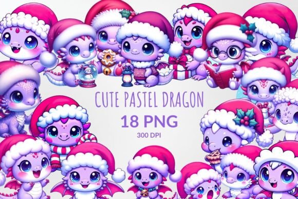 Cute Christmas Pastel Dragon Sublimation Illustrations