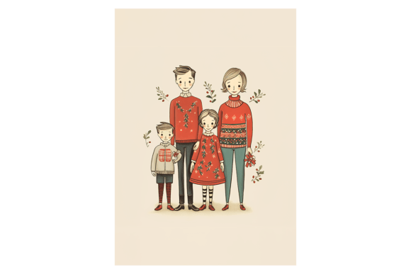 Festive Family Christmas Card Illustrations for Modern Publishing