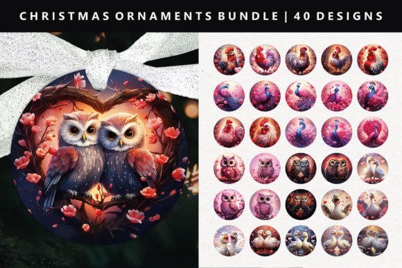 Loving Bird Christmas Ornament Bundle for Illustrations