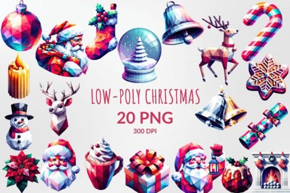 Low-Poly Christmas Sublimation Clipart for Modern Illustrations