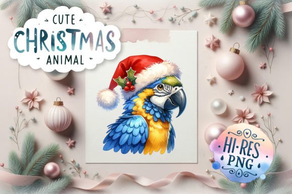 Macaw Parrot Christmas Watercolor for Modern Illustrations
