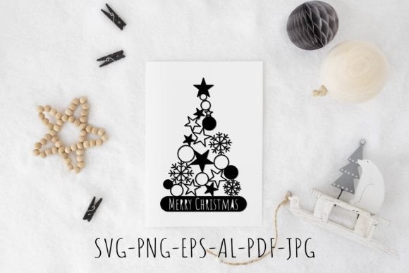 Merry Christmas Paper Cut Template SVG for Illustrations