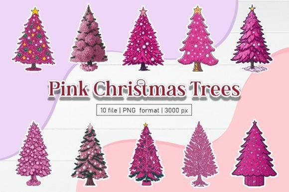 Pink Christmas Trees Stickers: Festive Illustrations for Branding