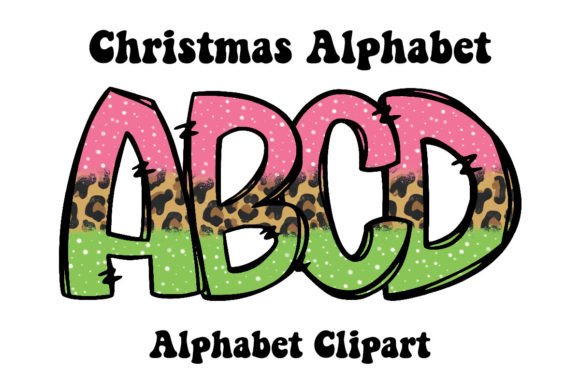 Pink Green Christmas Doodle Alphabet & Illustrations