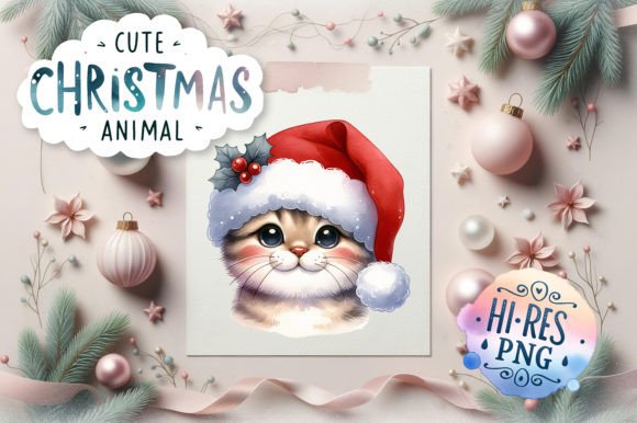 Scottish Fold Christmas Cat Watercolor for Brand Illustrations