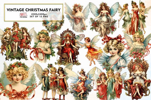 Vintage Christmas Fairy Clipart PNG for Illustrations