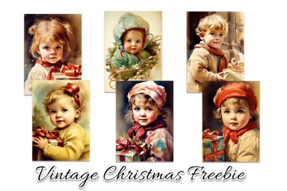 Vintage Christmas Gift Toddlers Illustrations for Bloggers