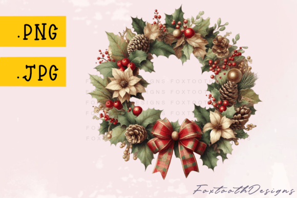 Vintage Christmas Wreath with Bow Illustrations for Editors