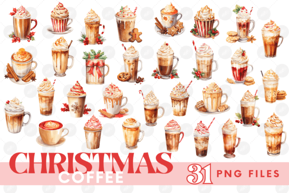 Watercolor Christmas Coffee Clipart PNG for Illustrations