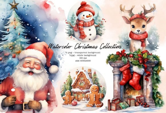 Watercolor Christmas Collection ClipArt for Illustrations