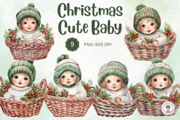 Watercolor Christmas Cute Baby Clipart for Modern Illustrations