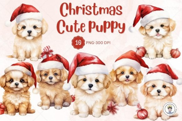Watercolor Christmas Puppy Clipart for Seasonal Illustrations