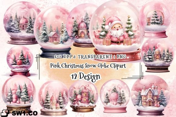 Watercolor Pink Christmas Snow Globe: A Designer's Review of Illustrations