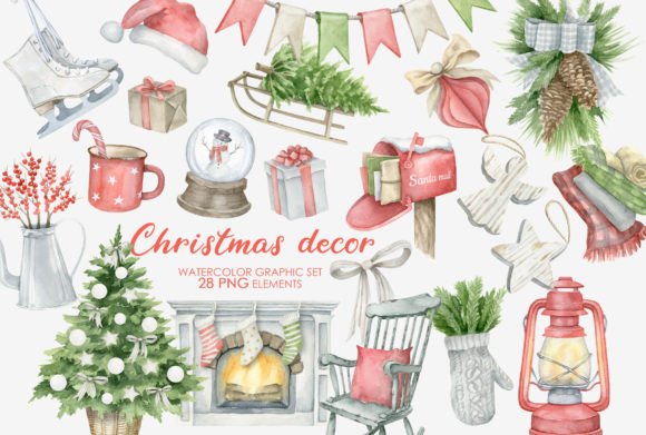 Watercolor Vintage Christmas Clipart for Brand Illustrations